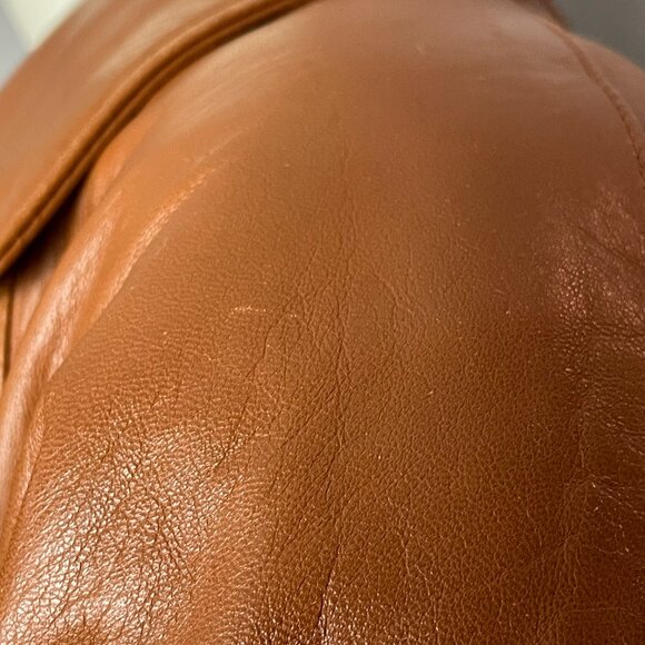 Vintage Leather Jacket Oversize Women Open Front FLAWS Soft Batwing Sleeve Brown - Picture 13 of 16